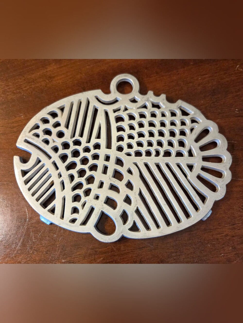 Vtg Dansk International Cast Aluminum Trivet Silver Modern Fish 8" x 9.75" Decor